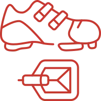 Dibujo de una bota de ciclista y un pedal de bicicleta para representar la Colocación y ajuste de calas